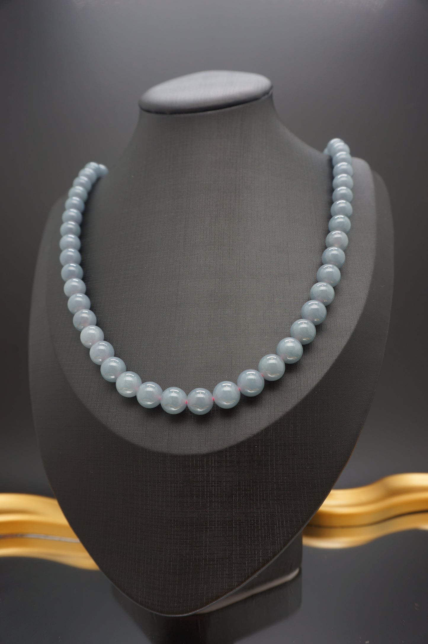 10mm Ashy Blue Lavender Jadeite Beads Necklace 卡十烟灰蓝紫翡翠珠串项链