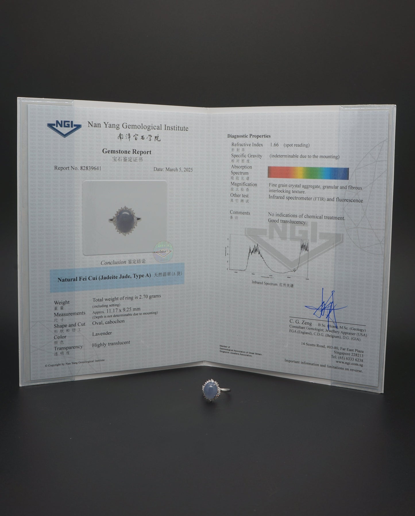 Investment-Grade Imperial Lavender Burmese Jadeite Ring - Certified Grade A