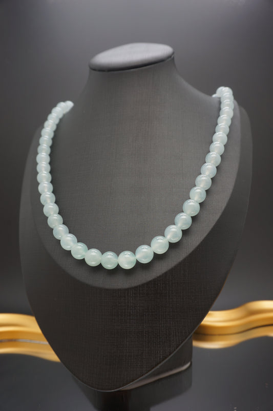 Icy Variety Light Green Jadeite Bead Necklace 高冰晴底翡翠珠串项链