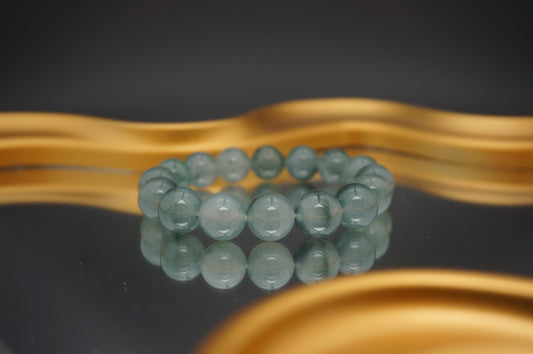 Blue Floating Flowers Jadeite Bead Bracelet 飘蓝花翡翠珠串飘蓝花翡翠珠串