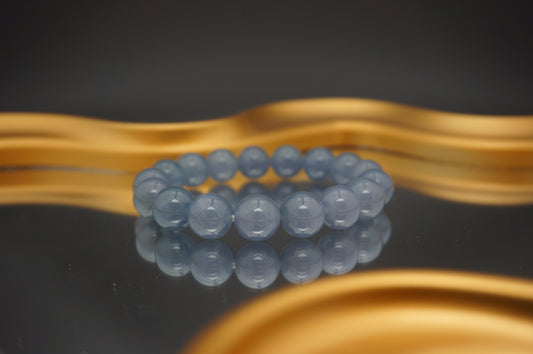 11mm Ashy Blue Lavender Jadeite Beads Bracelet 卡十一烟灰蓝紫翡翠手串