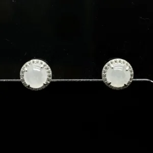White Jadeite Halo Stud Earrings (S925 Silver)