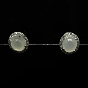 Icy White Jadeite Halo Stud Earrings