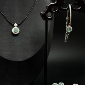 Green Jadeite Halo Jewellery Set (Necklace, Bracelet, Earrings, Ring, S925 Silver)