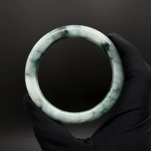 White Jadeite Bangle with Floating Green Patterns