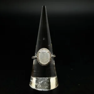White Jadeite Oval Halo Ring with Pavé Shoulders (S925 Silver)