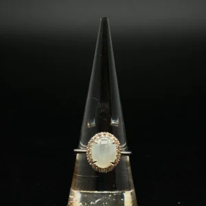 White Jadeite Cabochon Halo Ring (S925 Silver)