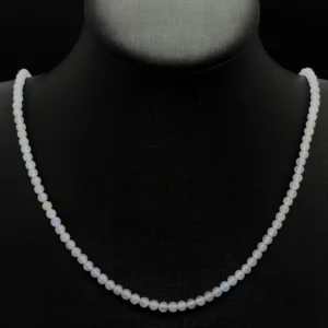 White Jadeite Bead Necklace with Golden Flecks