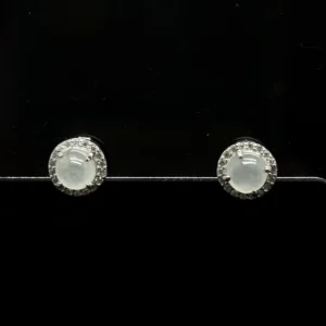 White Jadeite Round Halo Stud Earrings (S925 Silver)