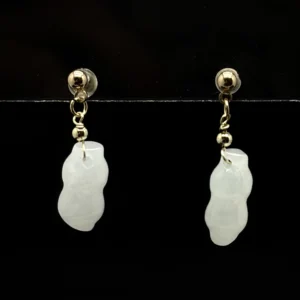 White Jadeite Lucky Pea Drop Earrings (Gold Tone)
