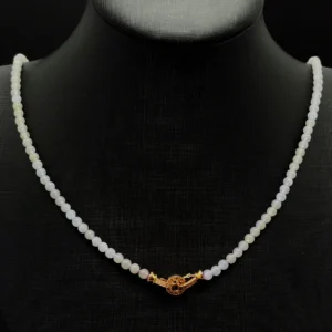White Jadeite Bead Necklace with Golden Flecks and Sparkling Clasp
