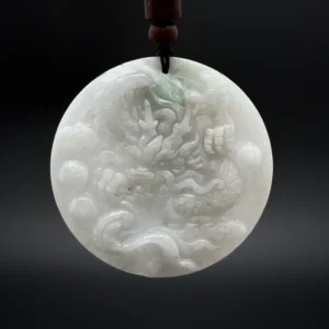 Icy White and Light Green Grade A Jadeite Dragon Pendant