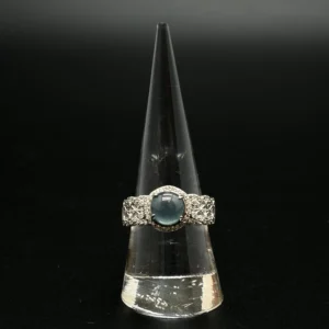 Blue Jadeite Cabochon Ring with Pavé Band (S925 Silver)