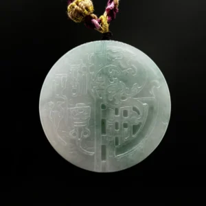Antique Carving Grade A Jadeite Round Pendant