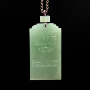 Antique Carving Light Green Grade A Jadeite Wu Shi Pai Pendant