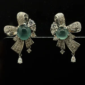 Icy Blue Jadeite Ribbon Bow Earrings