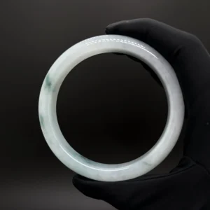 White Jadeite Bangle with Floating Green Patterns