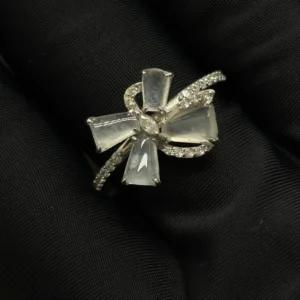 Icy White Jadeite Floral Ribbon Ring