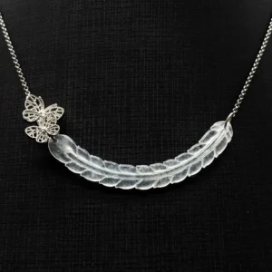 Icy White Grade A Jadeite Feather Necklace (Fixed Design)