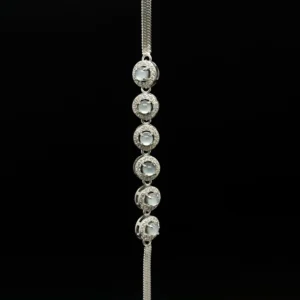 Blue Jadeite Cabochon Link Bracelet with Halo (S925 Silver)