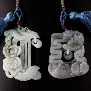 Interlocking Dragon and Phoenix Jadeite Charm Pair