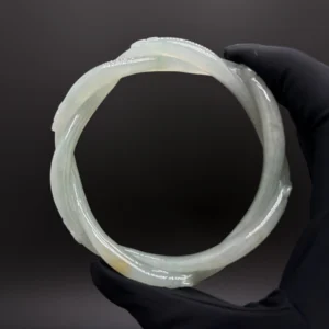 Green Jadeite Intertwined Carved Bangle with Golden Flecks