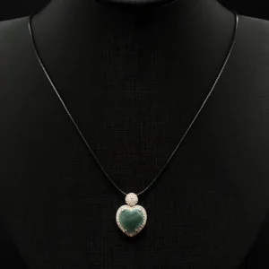 Blue Jadeite Heart Pendant Necklace with Halo