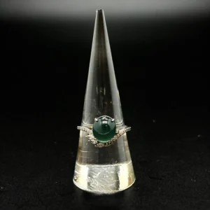 Deep Green Jadeite Cabochon Ring with Sparkle Band (S925 Silver)