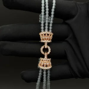 Light Blue Jadeite Multi Strand Bead Bracelet with Sparkling Rose Gold Clasp