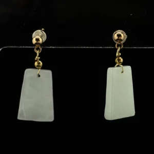White Jadeite Wu Shi Pai Drop Earrings (Gold Tone)