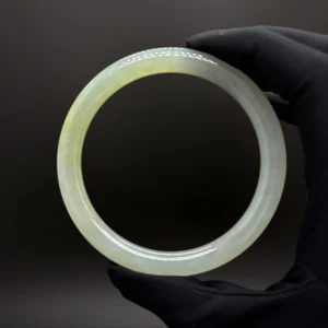 Light Green Jadeite “Mei Ren” Slim Bangle with Golden Flecks