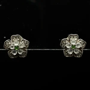 Icy White Jadeite Floral Stud Earrings