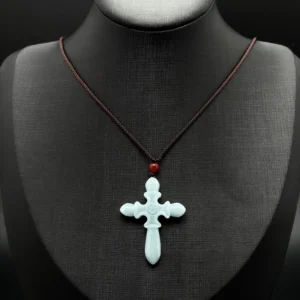 Light Green Jadeite Cross Pendant Necklace
