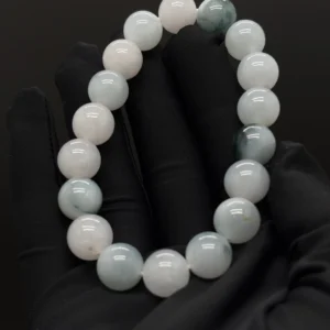 White and Icy Blue Floating Flower Jadeite Bead Bracelet