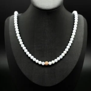 Faint Lavender Jadeite Bead Necklace with Gold Accent