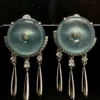 Icy Blue Jadeite Donut Statement Drop Earrings