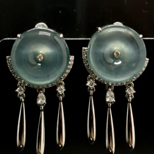 Icy Blue Jadeite Donut Statement Drop Earrings