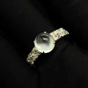 Glassy White Jadeite Cabochon Ring
