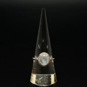 White Jadeite Oval Halo Ring (S925 Silver)