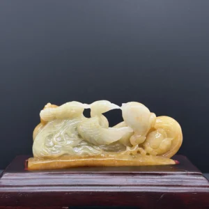 Yellow Jadeite Phoenix and Lotus Mini Display Sculpture